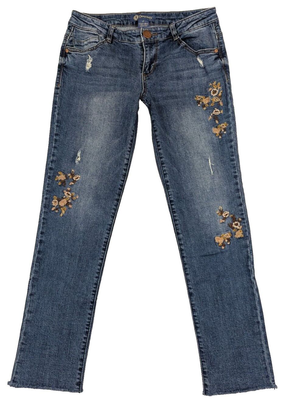 Democracy Women’s Jeans Flex-ellent Sz 8 Embroidered Floral 29x27 Distressed